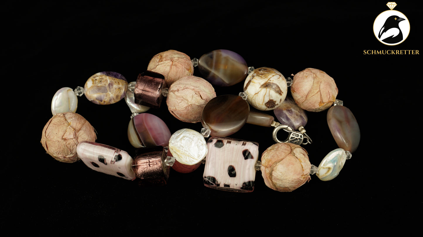 Kette 'Vintageblüten' - Achat, Perlmutt & Glas, SALE