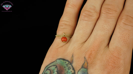 585 Gold Ring mit roter Korallenkugel, Gr. 50