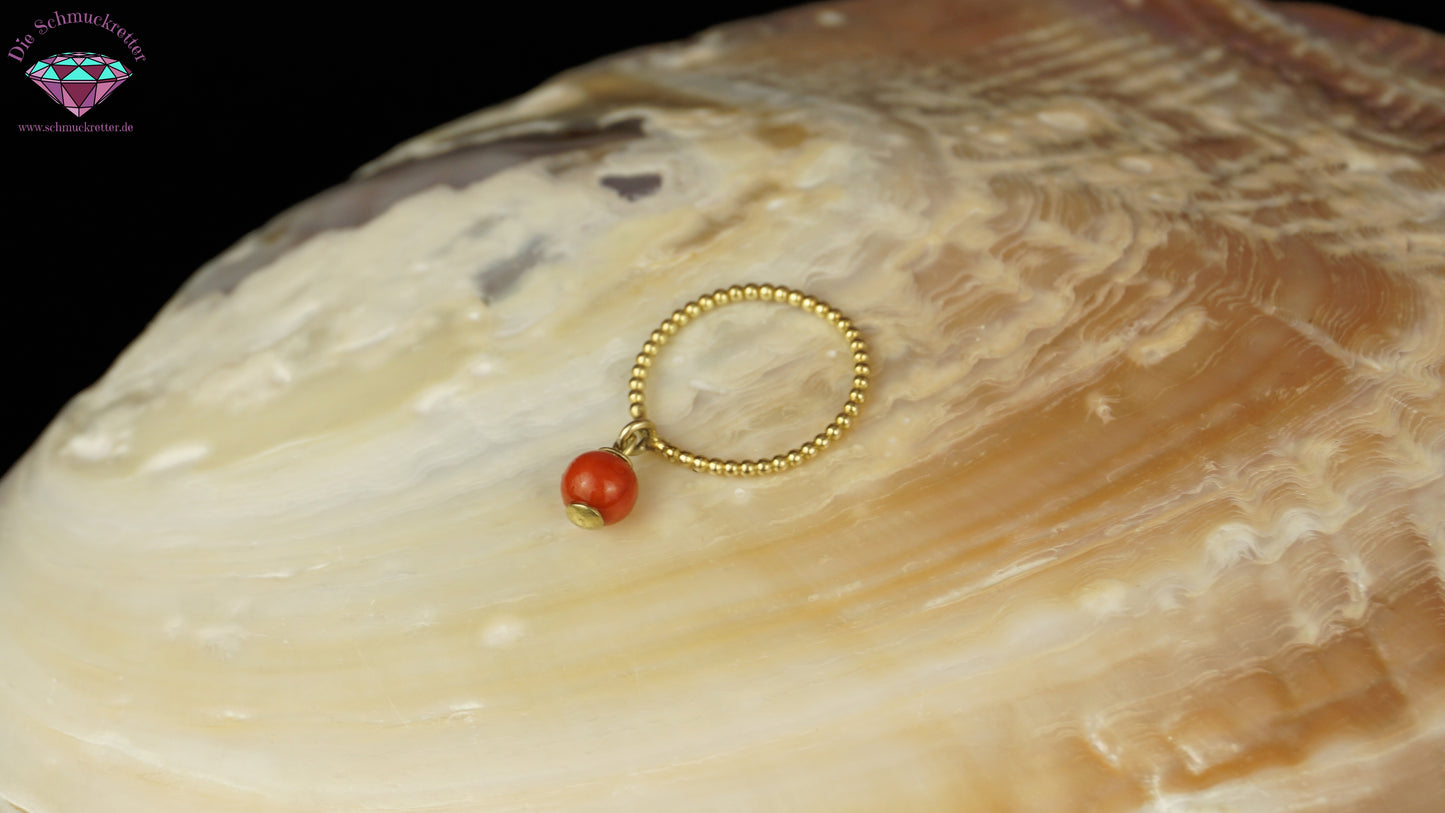 585 Gold Ring mit roter Korallenkugel, Gr. 50