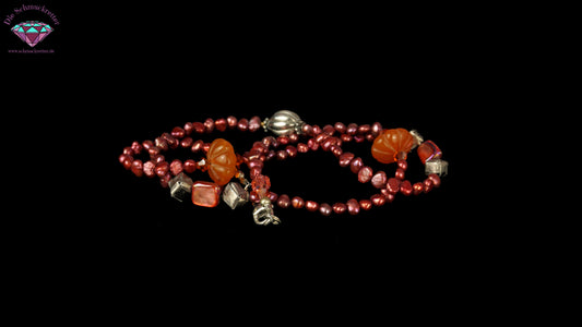 Perlenkette mit Karneol, Perlmutt & 925 Silber Verschluss - pink & orange