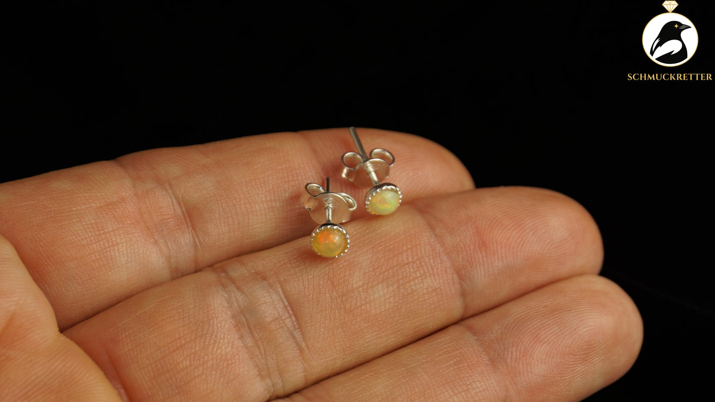 Gelbe Opal Ohrstecker aus 925 Silber (mit Orange- und Grüntönen)