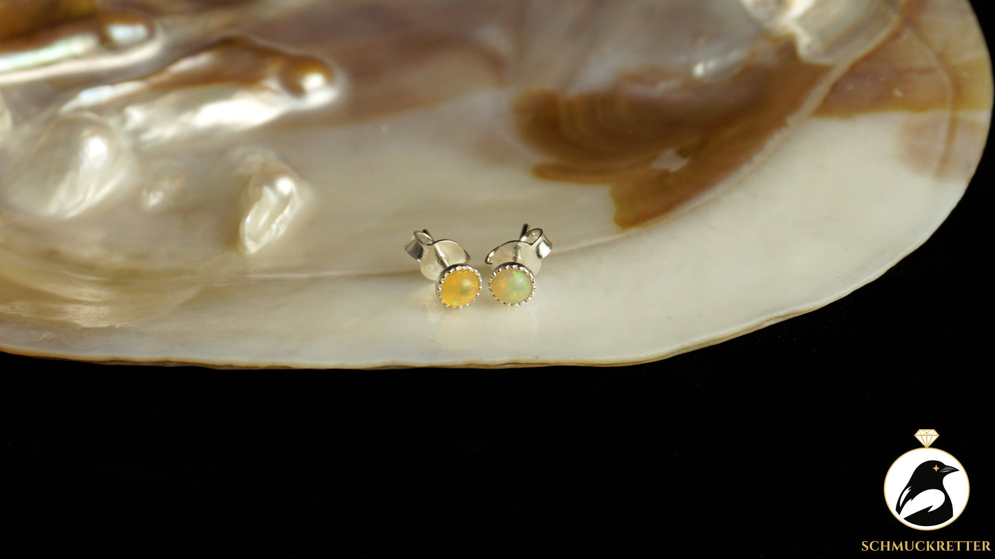 Gelbe Opal Ohrstecker aus 925 Silber (mit Orange- und Grüntönen)