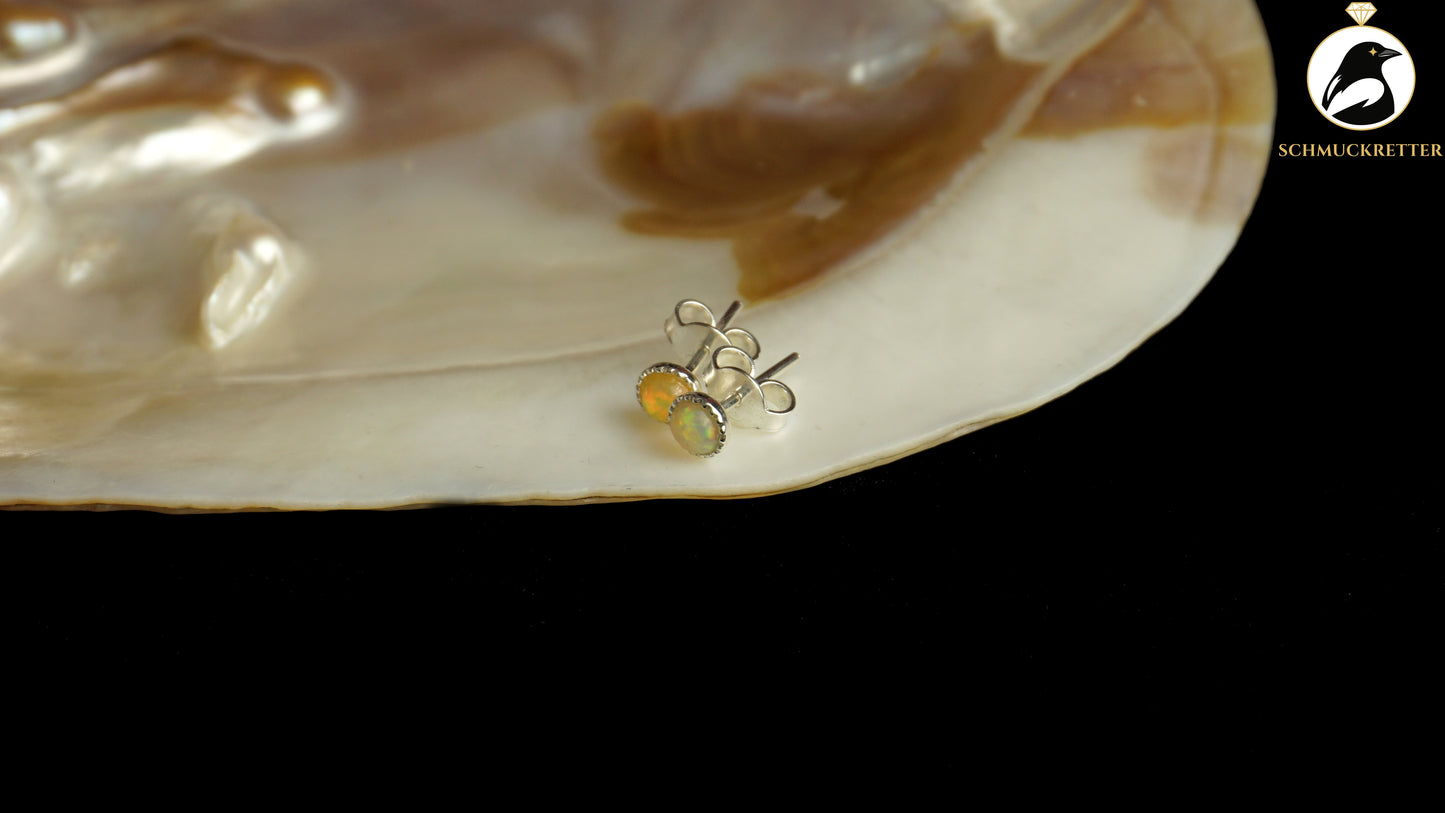 Gelbe Opal Ohrstecker aus 925 Silber (mit Orange- und Grüntönen)