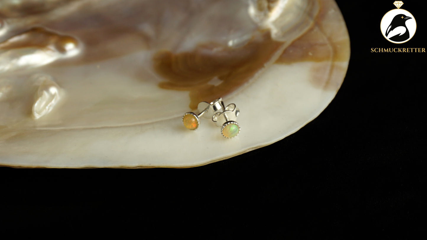 Gelbe Opal Ohrstecker aus 925 Silber (mit Orange- und Grüntönen)