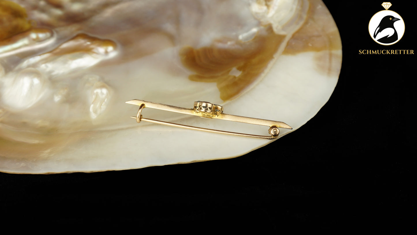 Antike englische Stabbrosche vor 1900 – 375 Gold & echter Aquamarin, SALE