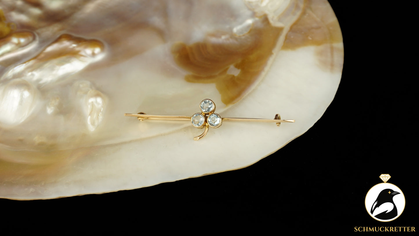 Antike englische Stabbrosche vor 1900 – 375 Gold & echter Aquamarin, SALE