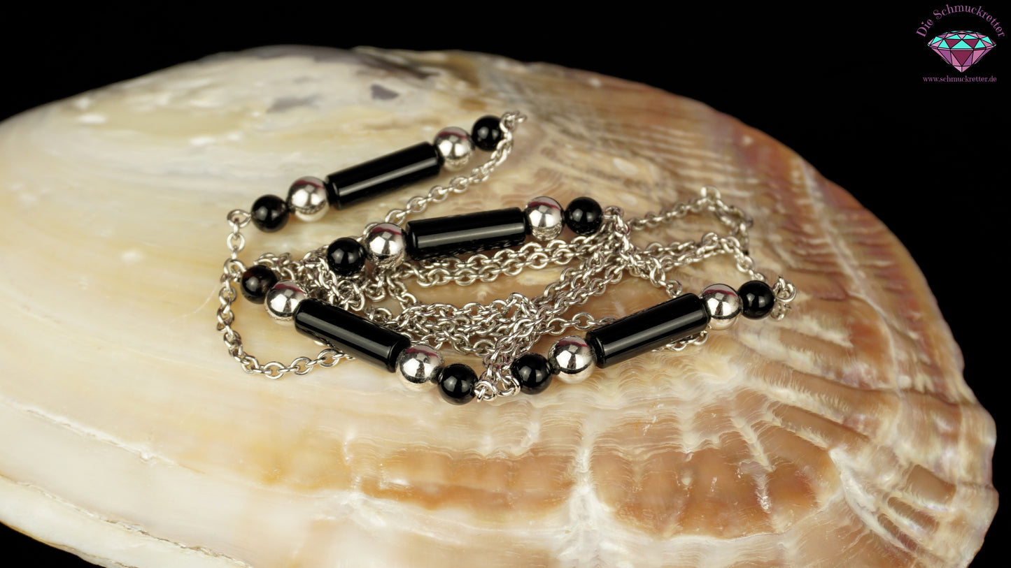 Lange Kette aus 835 Silber mit Onyx, Vintage