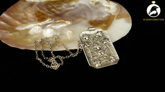 Handgearbeiteter 835 Silber Anhänger mit floralem Relief – mit Kette, SALE