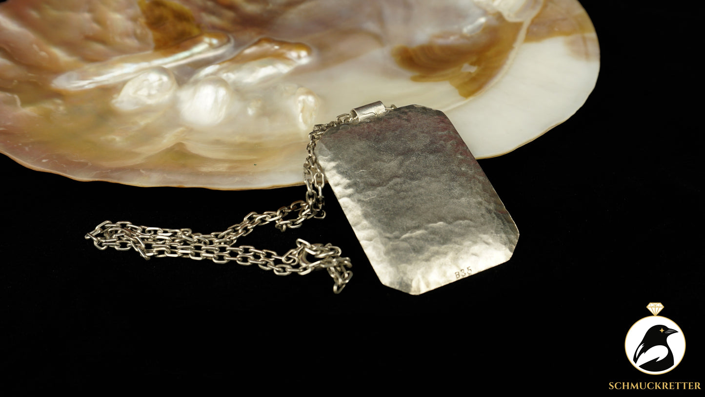 Handgearbeiteter 835 Silber Anhänger mit floralem Relief – mit Kette, SALE