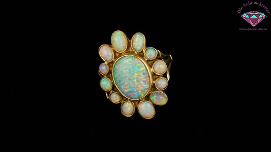 'Supernova': Riesiger 585 Gold Cocktailring mit Opalen, Gr. 60