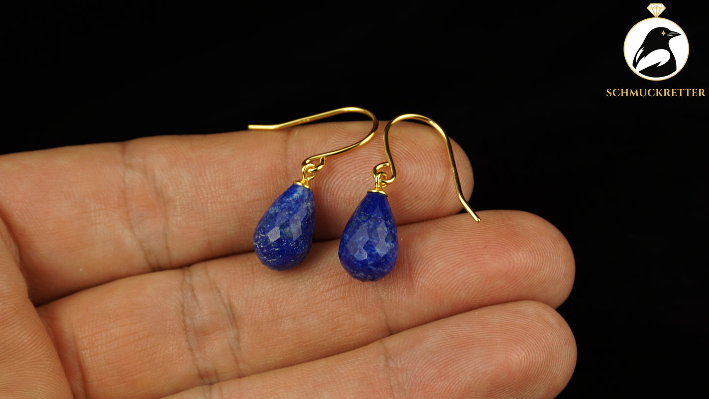 Facettierte Lapislazuli Ohrringe - vergoldetes 925 Silber