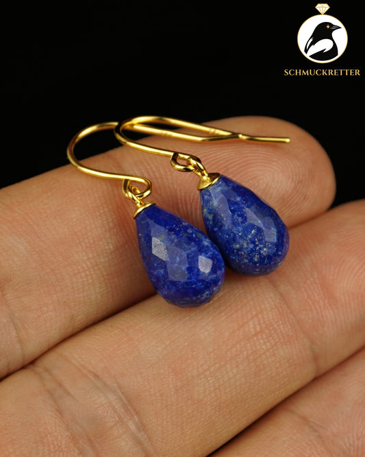 Facettierte Lapislazuli Ohrringe - vergoldetes 925 Silber
