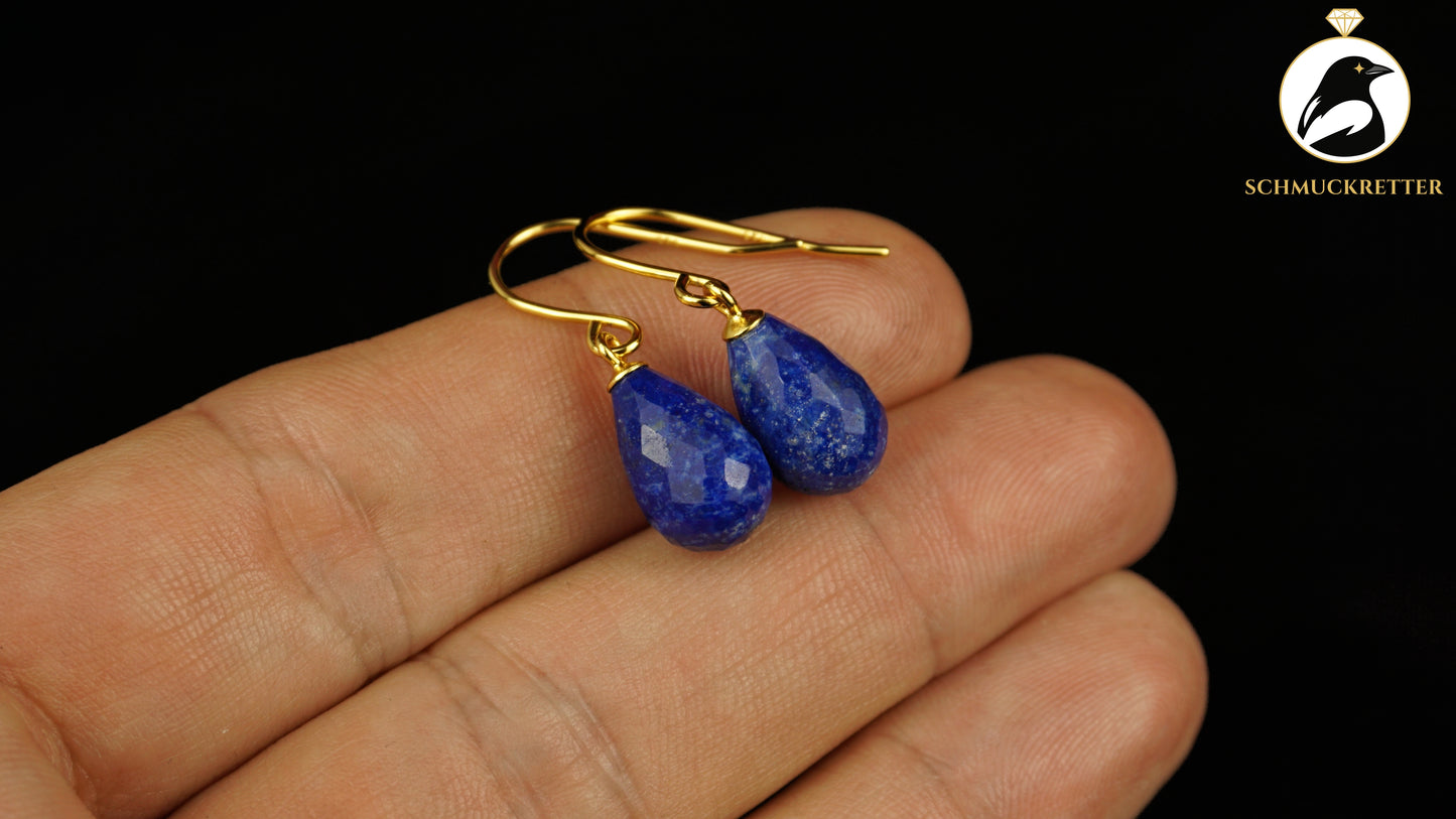 Facettierte Lapislazuli Ohrringe - vergoldetes 925 Silber