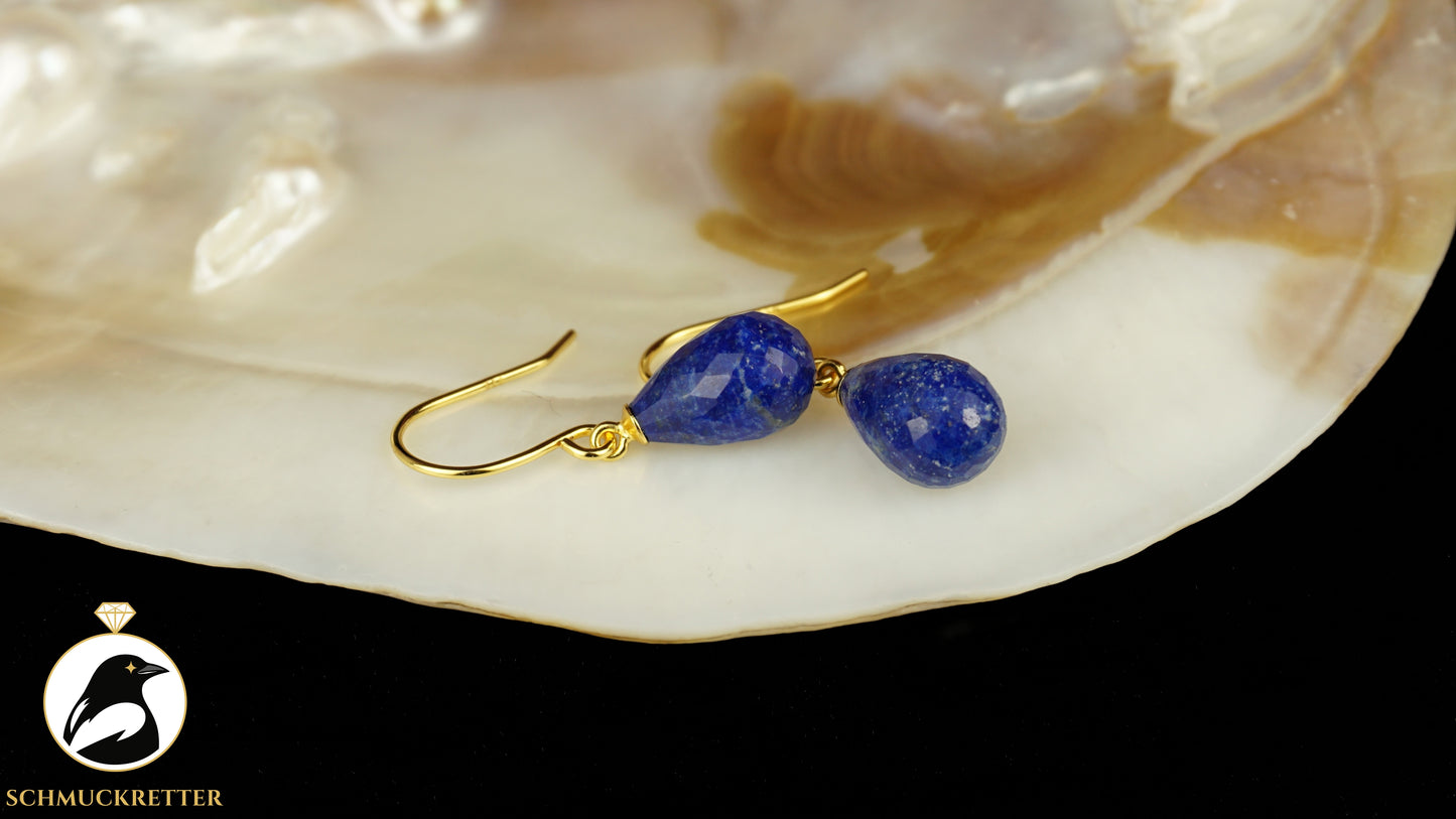 Facettierte Lapislazuli Ohrringe - vergoldetes 925 Silber