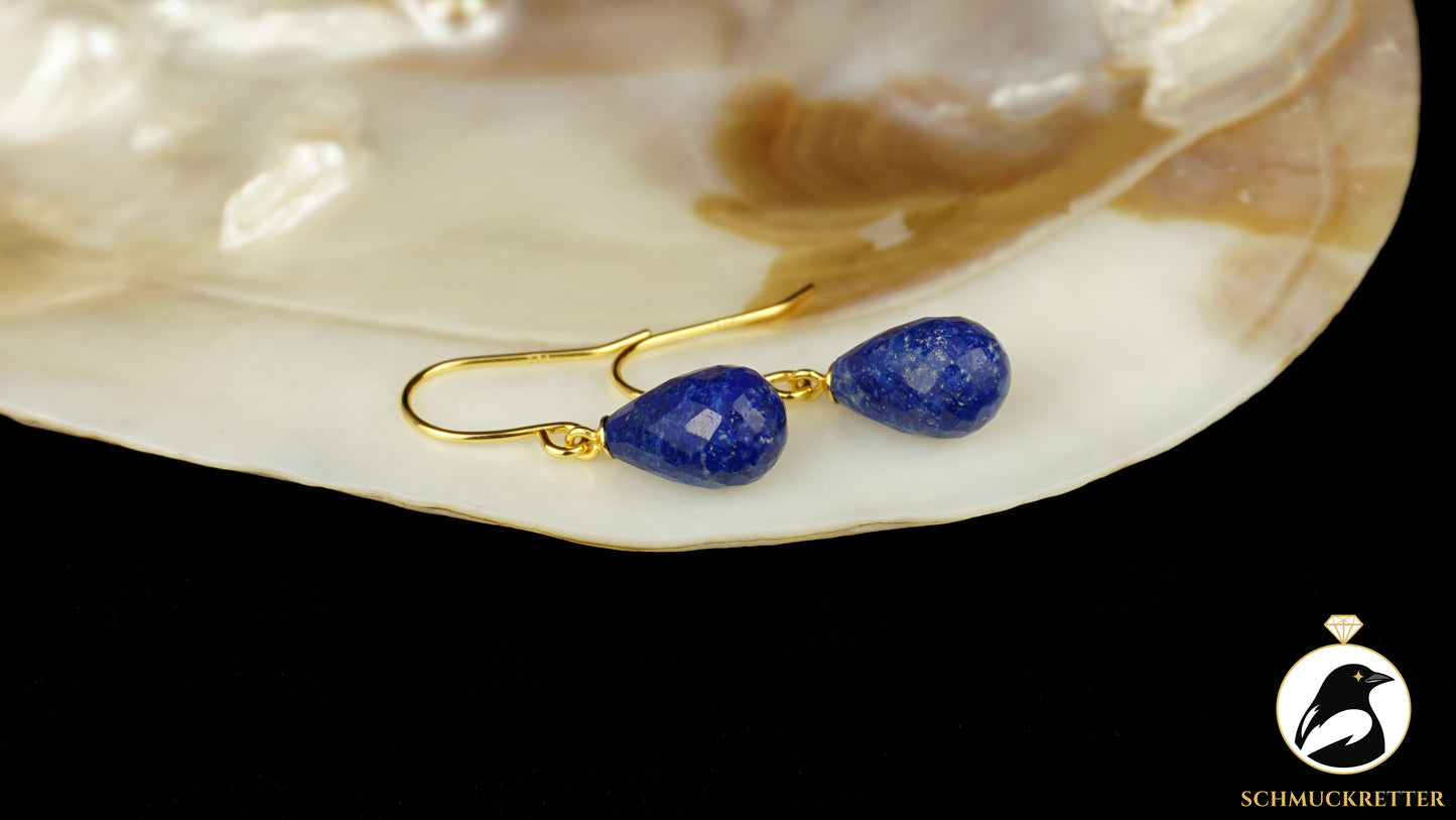 Facettierte Lapislazuli Ohrringe - vergoldetes 925 Silber