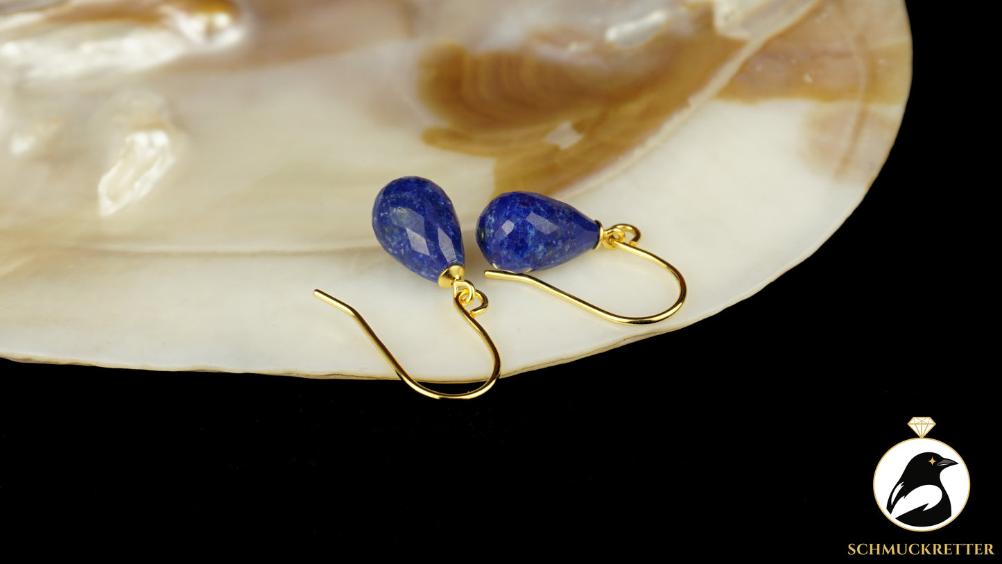 Facettierte Lapislazuli Ohrringe - vergoldetes 925 Silber