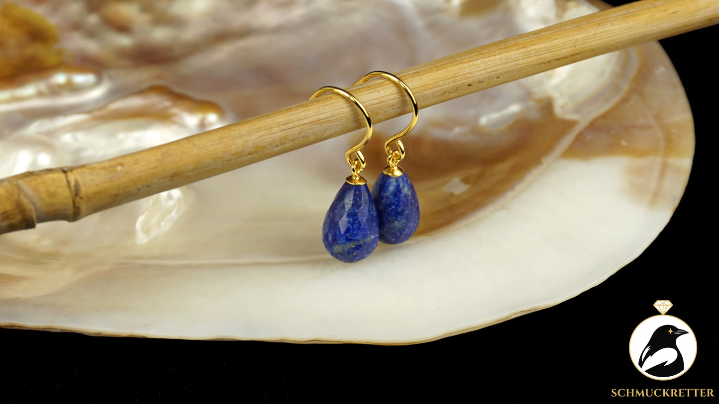 Facettierte Lapislazuli Ohrringe - vergoldetes 925 Silber