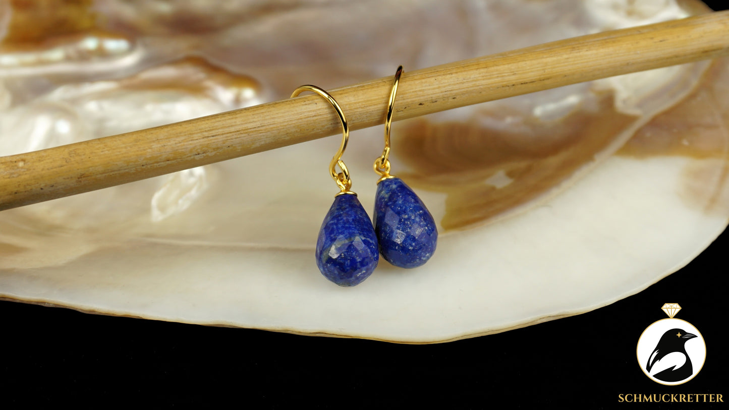 Facettierte Lapislazuli Ohrringe - vergoldetes 925 Silber