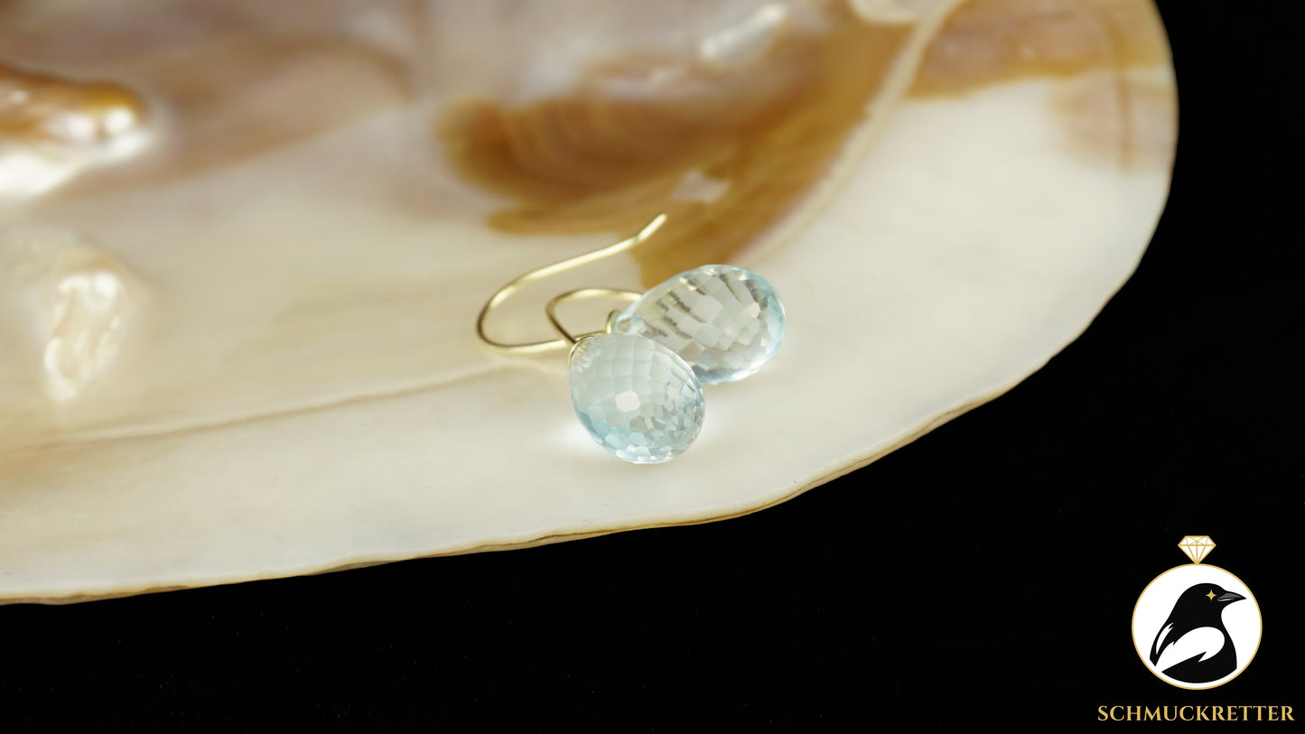 Facettierte Blautopas Ohrringe - 585 Gold