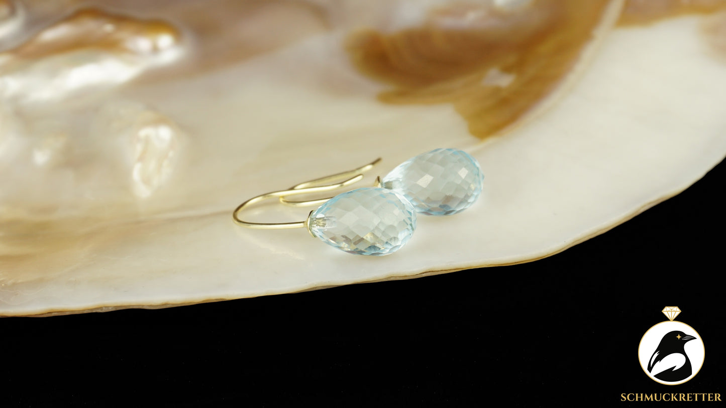 Facettierte Blautopas Ohrringe - 585 Gold