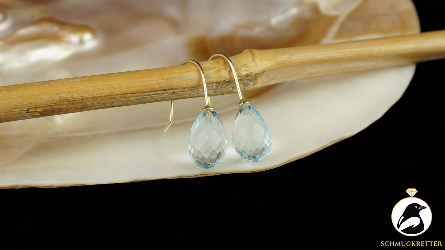 Facettierte Blautopas Ohrringe - 585 Gold