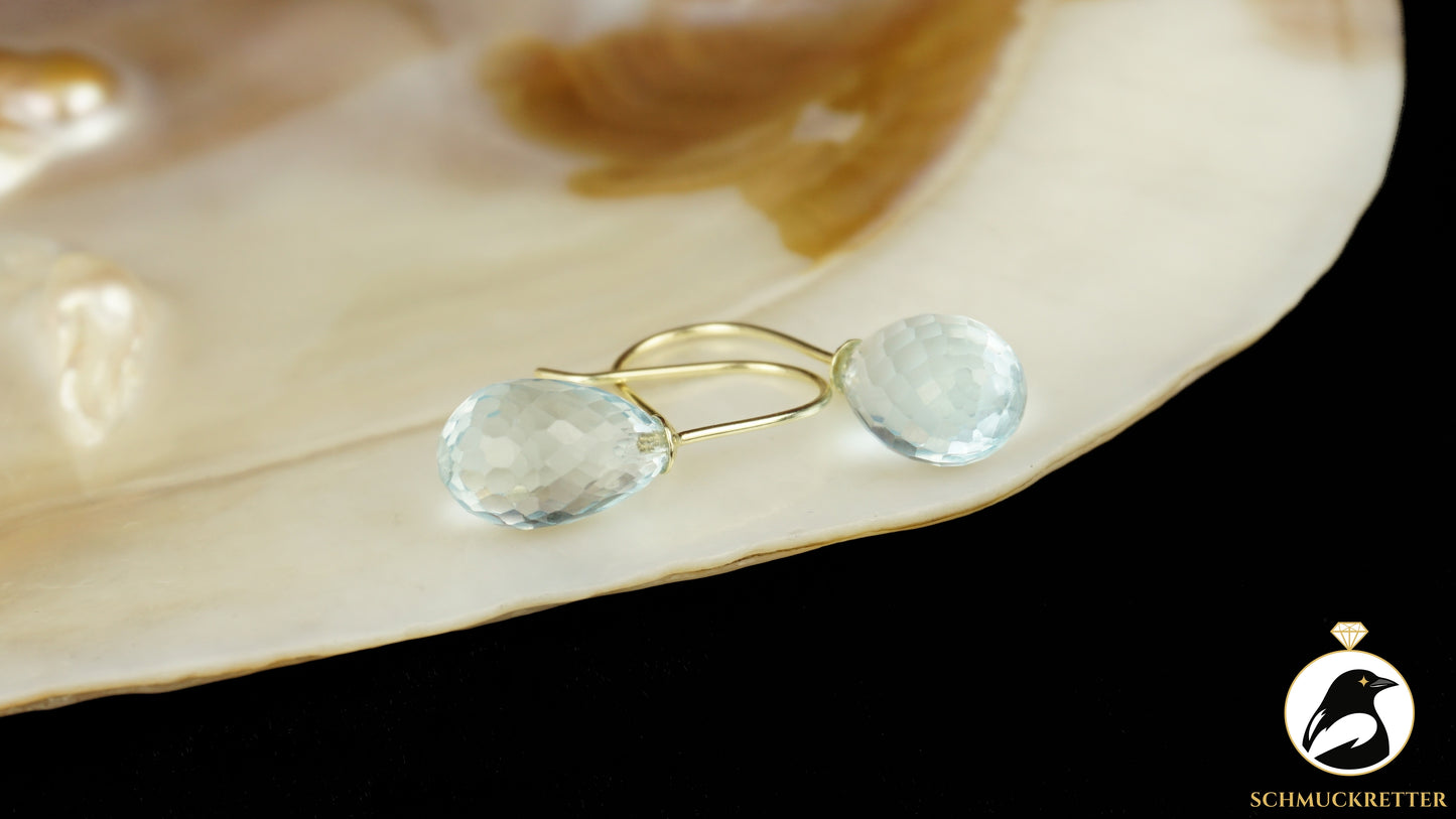 Facettierte Blautopas Ohrringe - 585 Gold