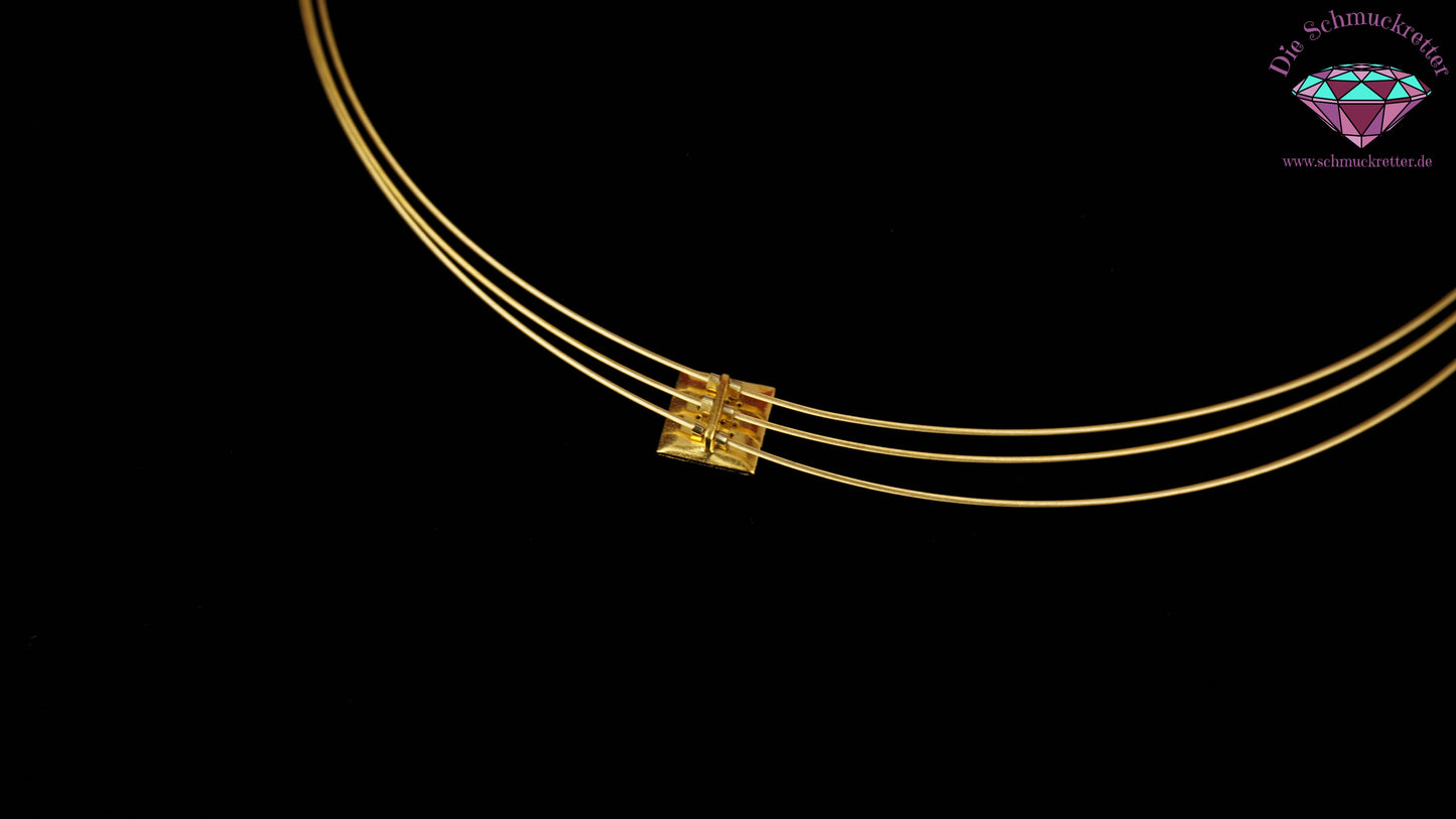 Bernd Wolf Collier, 3-reihig, 925 Silber vergoldet & mattiert - mit Zirkonia-Pavé Anhänger