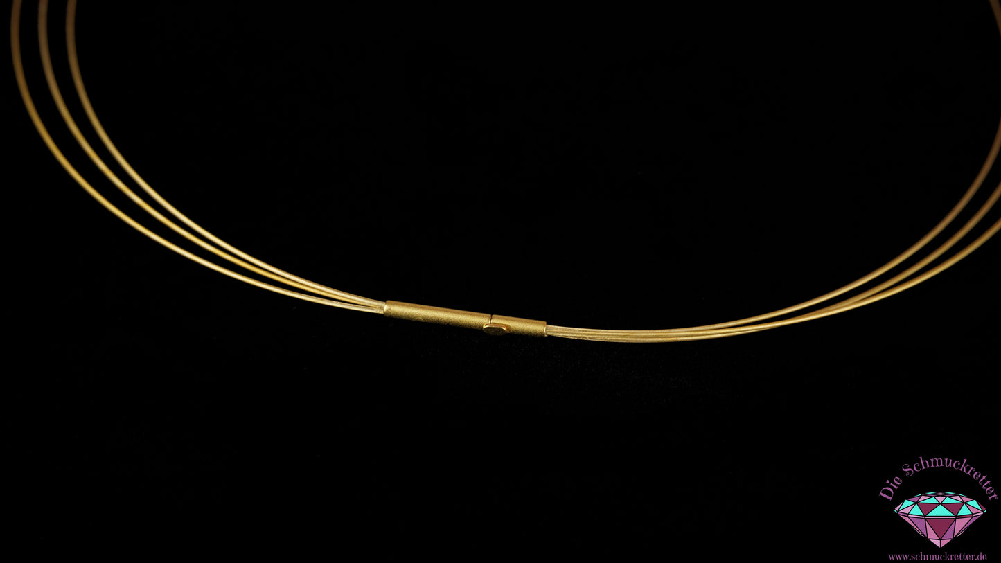 Bernd Wolf Collier, 3-reihig, 925 Silber vergoldet & mattiert - mit Zirkonia-Pavé Anhänger