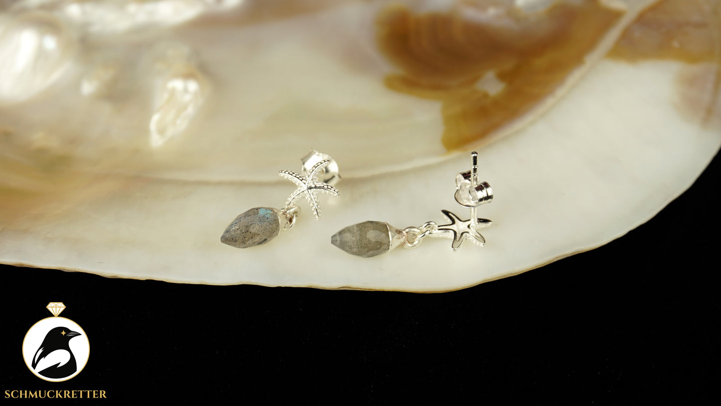 Seestern Ohrringe mit Labradorit - 925 Silber