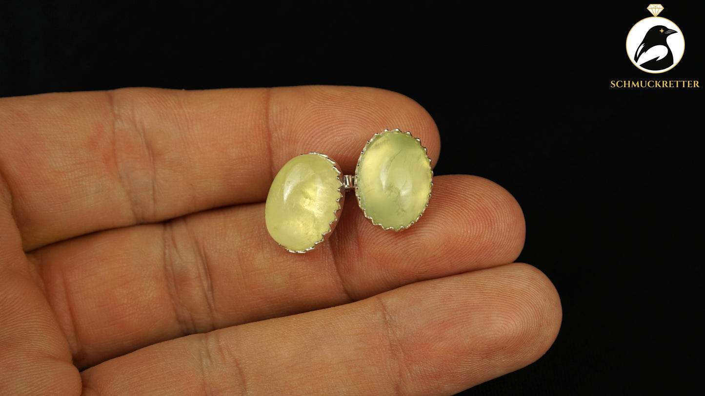 Große Prehnit Ohrstecker in 925 Silber
