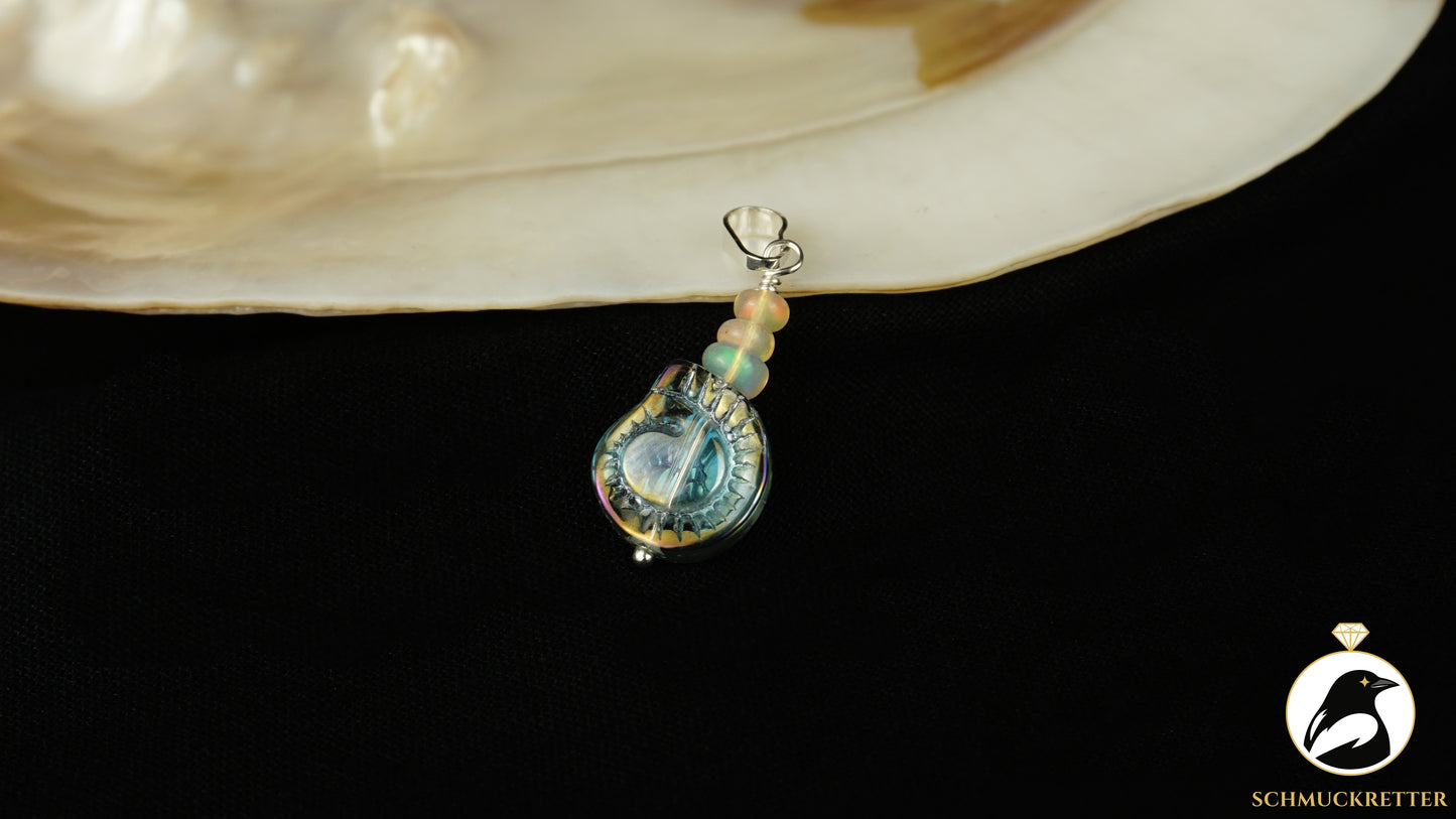 Anhänger mit buntem Welo Opal & Glasschnecke - 925 Silber