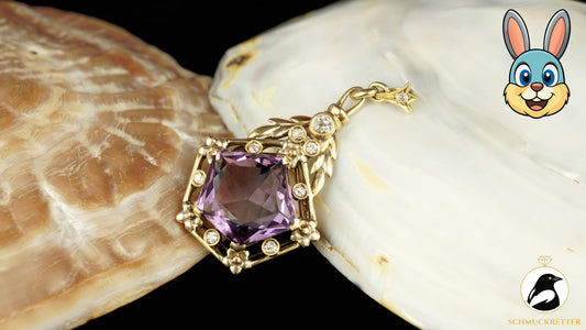 Anhänger aus 585 Gelbgold mit Amethyst & Diamanten - Vintage Goldschmiedearbeit