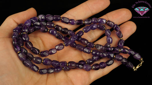Amethystkette mit vergoldeten 925 Silber Scheiben und Verschluss, 53,5cm