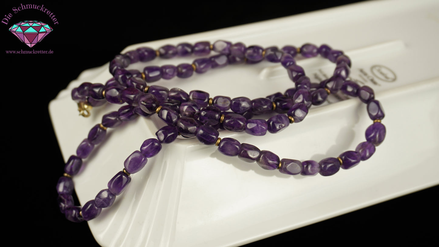 Amethystkette mit vergoldeten 925 Silber Scheiben und Verschluss, 53,5cm