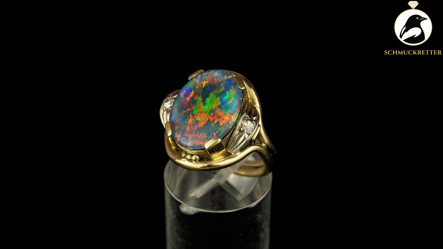 Exklusiver Opal Ring aus 585 Gold mit funkelnden Diamanten, Gr. 54
