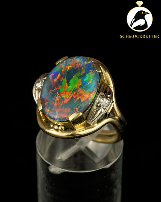 Exklusiver Opal Ring aus 585 Gold mit funkelnden Diamanten, Gr. 54