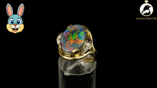 Exklusiver Opal Ring aus 585 Gold mit funkelnden Diamanten, Gr. 54