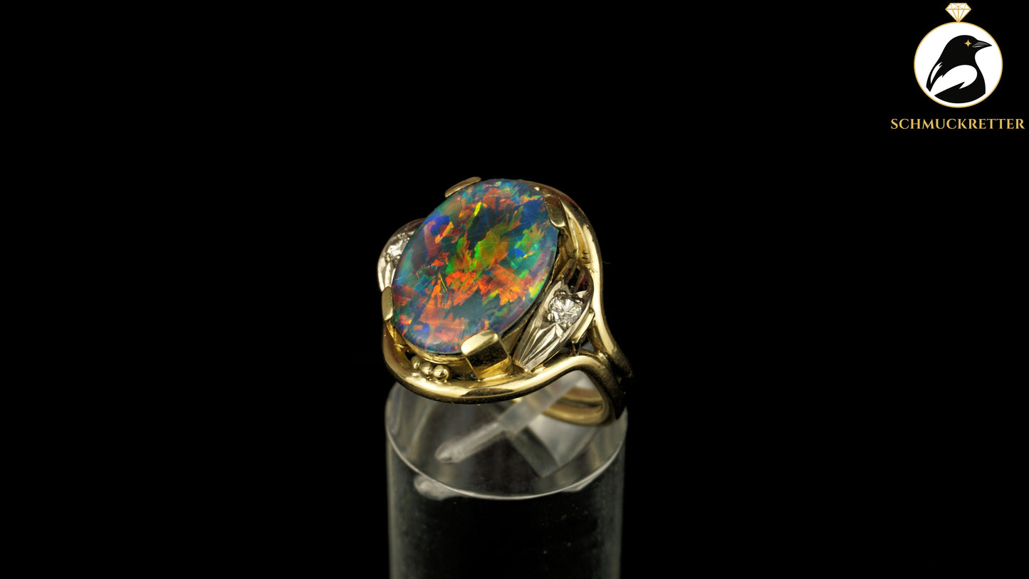 Exklusiver Opal Ring aus 585 Gold mit funkelnden Diamanten, Gr. 54