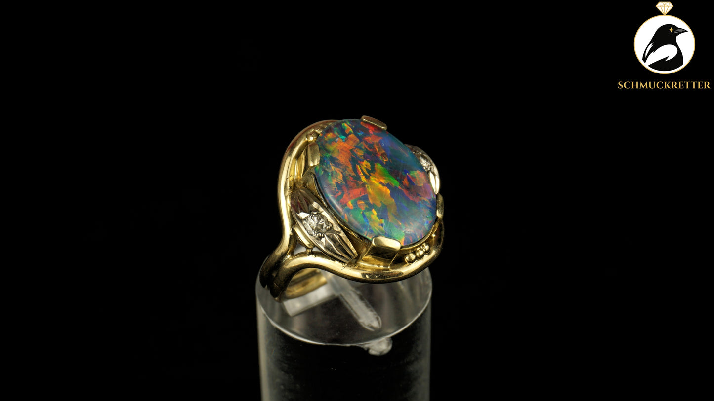 Exklusiver Opal Ring aus 585 Gold mit funkelnden Diamanten, Gr. 54