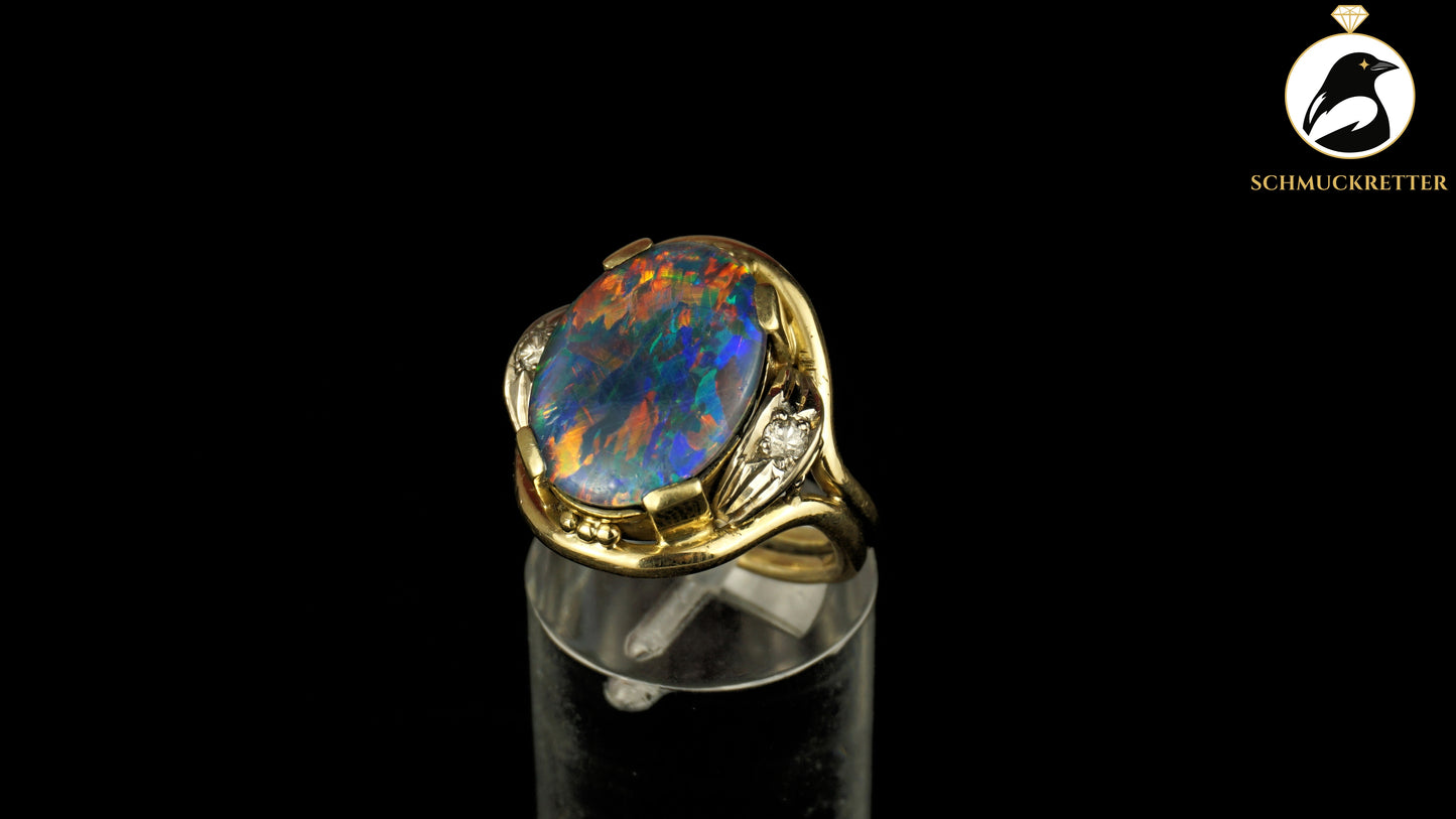 Exklusiver Opal Ring aus 585 Gold mit funkelnden Diamanten, Gr. 54