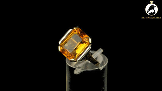 585 Gold Vintage Ring mit natürlichem Citrin, bicolor, Gr. 57