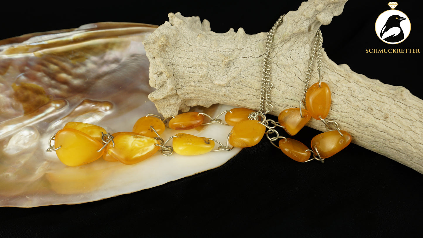 Versilberte Kette mit Butterscotch Bernsteinen, Vintage, SALE