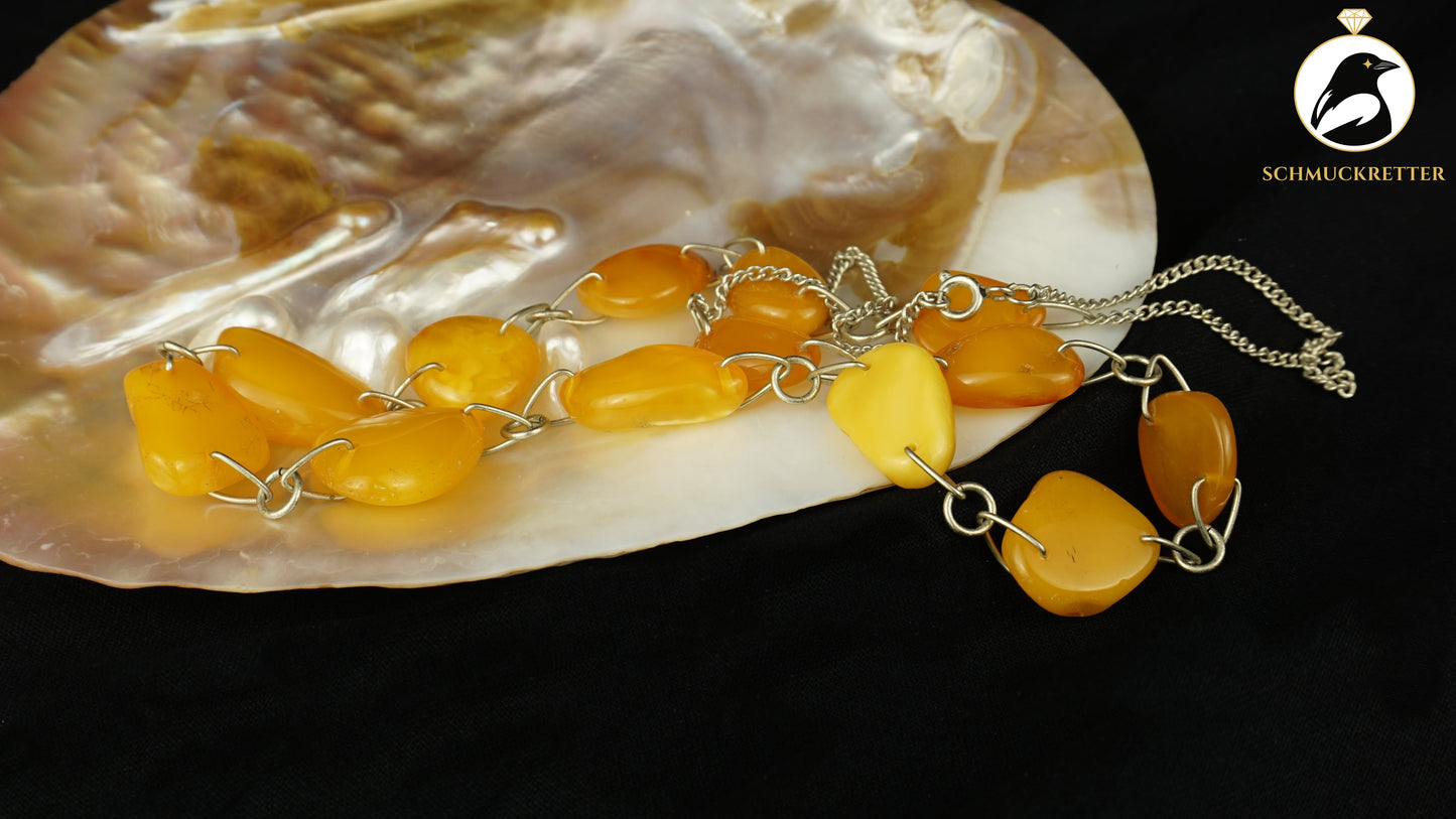 Versilberte Kette mit Butterscotch Bernsteinen, Vintage, SALE