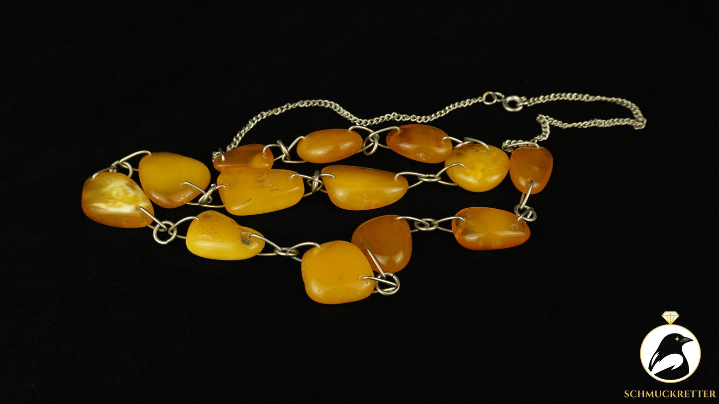 Versilberte Kette mit Butterscotch Bernsteinen, Vintage, SALE