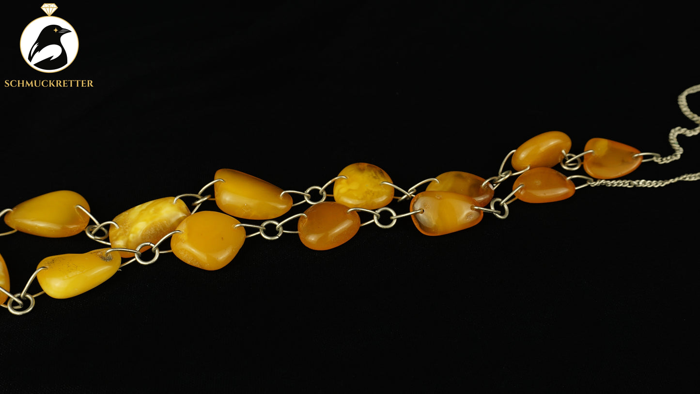 Versilberte Kette mit Butterscotch Bernsteinen, Vintage, SALE
