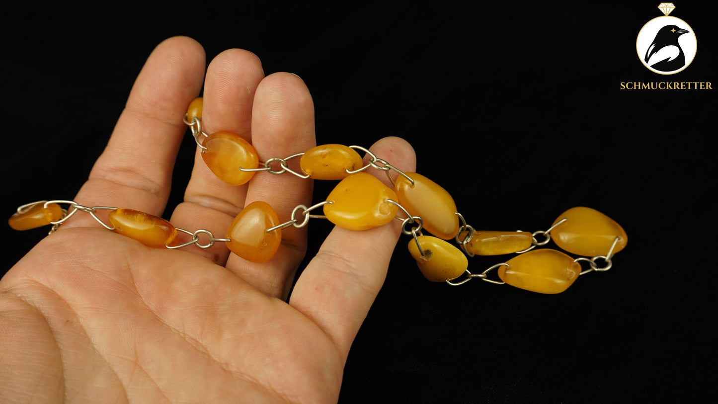 Versilberte Kette mit Butterscotch Bernsteinen, Vintage, SALE