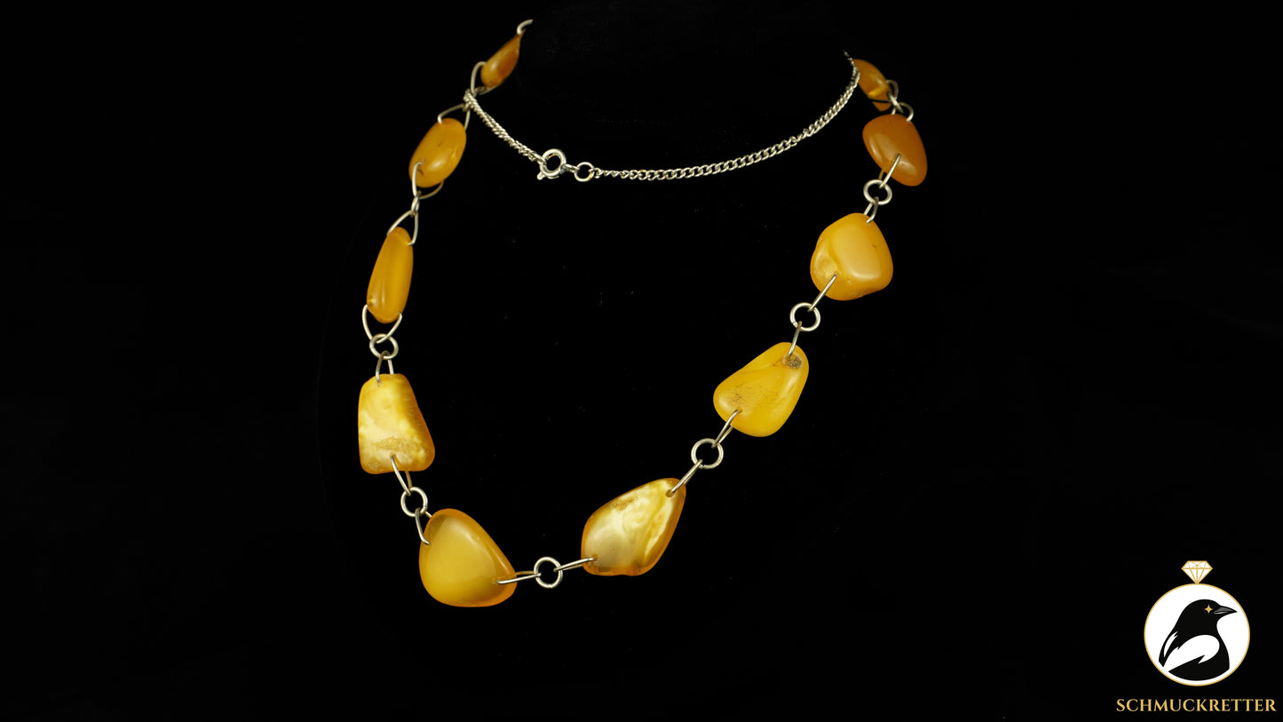 Versilberte Kette mit Butterscotch Bernsteinen, Vintage, SALE