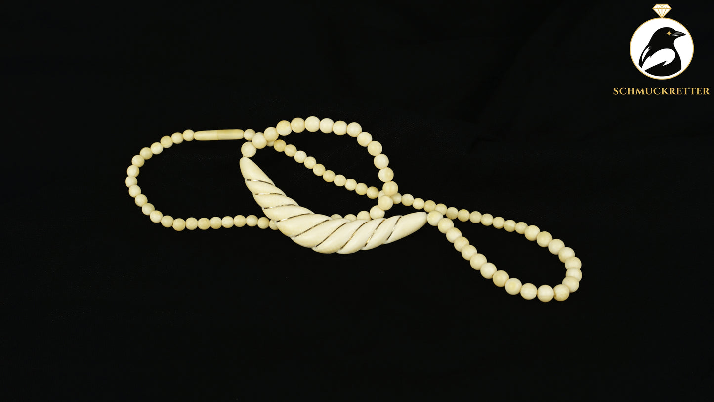 Vintage-Collier aus Bein mit 925 Silber Inlay, SALE