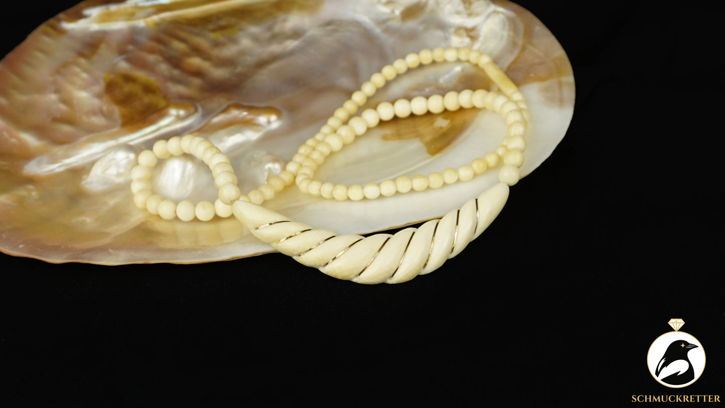 Vintage-Collier aus Bein mit 925 Silber Inlay, SALE