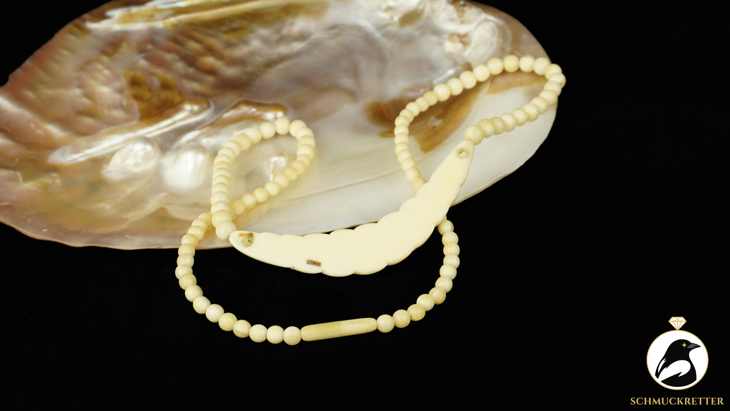 Vintage-Collier aus Bein mit 925 Silber Inlay, SALE